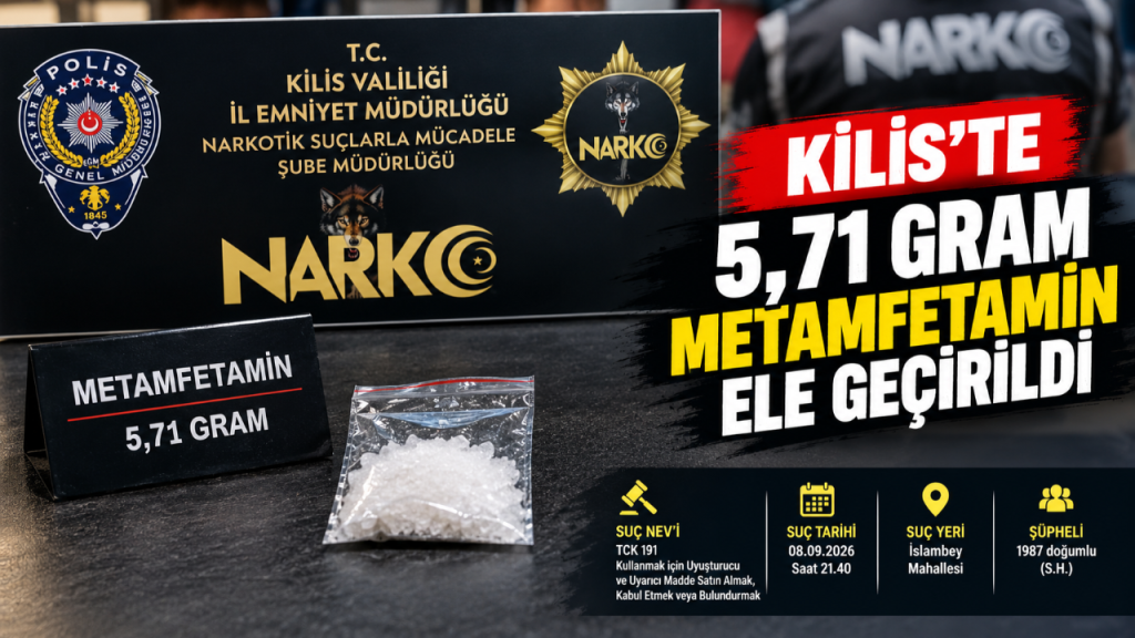 Kilis’te 5,71 Gram Metamfetamin Ele Geçirildi